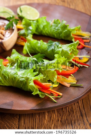 Lettuce wraps with  peanut dipping sauce