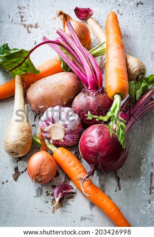 Assorted types of root vegetables