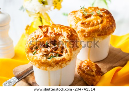 Individual Mushroom pot pie with puff pastry crust