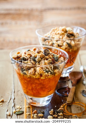 Sweet pumpkin crumble with pumpkin seeds and pine nut