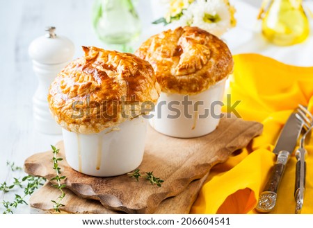 Individual Mushroom pot pie with puff pastry crust