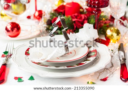 Festive table setting with Christmas decorations