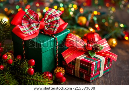 Christmas gift boxes with decorations