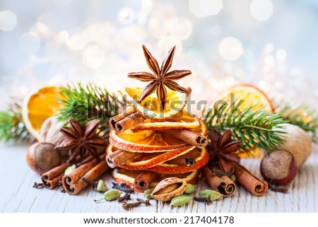 Christmas tree made out of dried oranges,cinnamon sticks and anise star