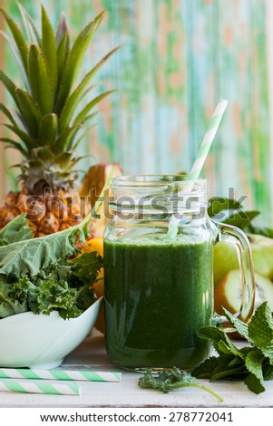 Fresh green smoothie with kale