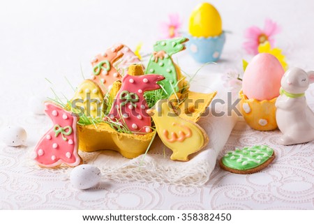 Easter homemade cookies decorated with icing