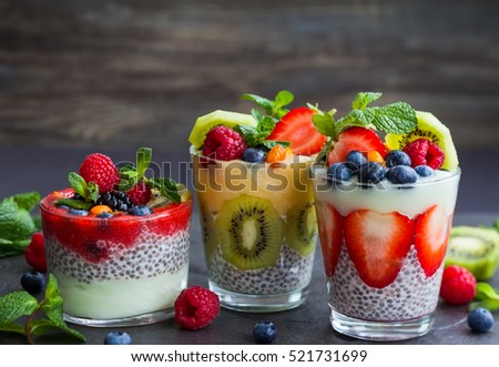 Layered berry and chia seeds smoothies.