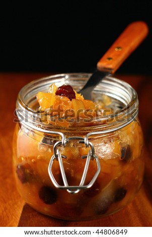 Homemade apple chutney in jar