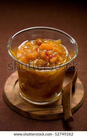 Homemade apricot chutney in jar