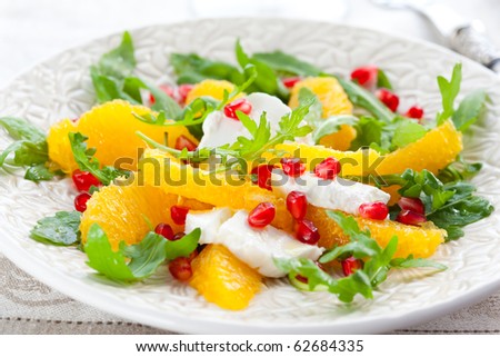 Orange and cheese salad with pomegranate seeds