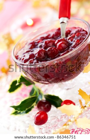 Cranberry sauce in glass dish for Christmas
