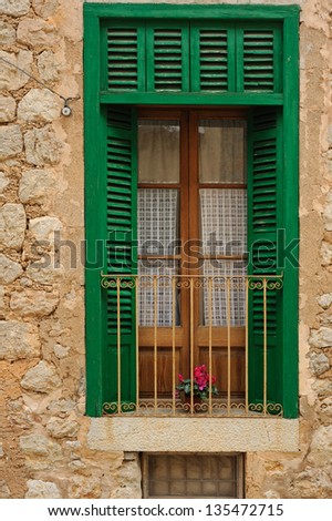 Old window in a beauty village Soller in Mallorca