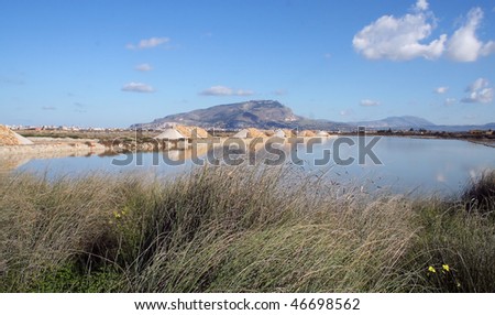 Landscape of the salt pan near Trapani in Italy