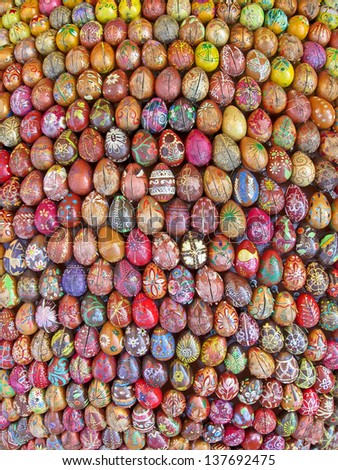 UKRAINE, KIEV - AUG 19: The fragment of sculpture of 3000 painted Easter eggs made by children and gifted to Kyiv Pechersk Lavra on August 19, 2012 in Kiev, Ukraine.