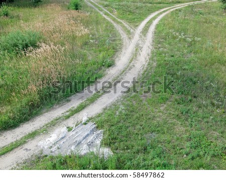 earth road path, young green grass, meadow. suburb landscape travel concept