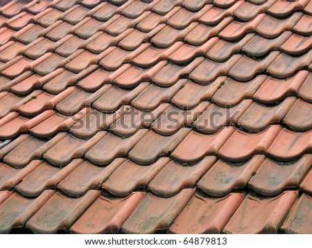 abstract red tiled home roof. building waterproof material with elements heap