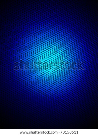 abstract blue metal surface lighting with hole heap. industrial background texture closeup, magic science concept