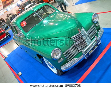 KIEV, UKRAINE -  OCTOBER 21: A vintage green soviet car Victory (Pobeda) on display at the Retro & Exotica Motor Show on October 21, 2011 in Kiev, Ukraine. The show runs from October 21-23, 2011.