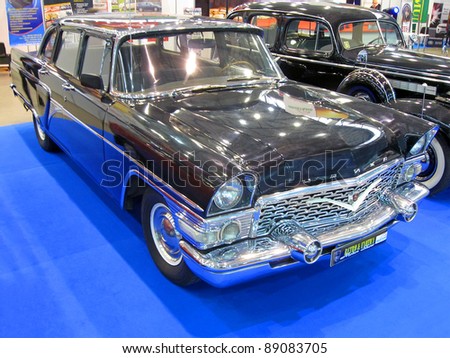 KIEV, UKRAINE -  OCTOBER 21: A vintage black soviet car Seagull (Chaika) on display at the Retro & Exotica Motor Show on October 21, 2011 in Kiev, Ukraine. The show runs from October 21-23, 2011.