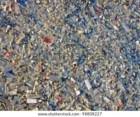 glass debris (garbage) heap, environment pollution details. stress concept