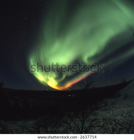 120 format slide scan Colorful Aurora Borealis (northern lights) display in the night sky near Fairbanks, Alaska