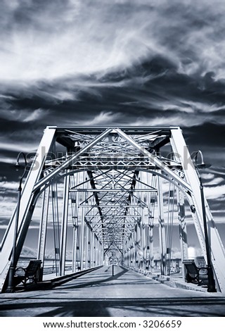 Large steel truss bridge in perspective