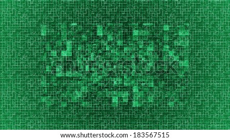 Modern tech green looking background with glowing squares with vibrant contours.