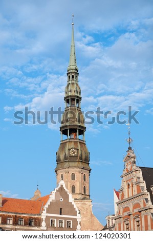 St.Peter\'s church. Old town of Riga.Latvia.Local landmark.Sightseeing place in old town of Riga.