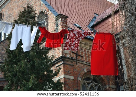 Drying out the clothes. Italian way of drying clothes on the clothes line.