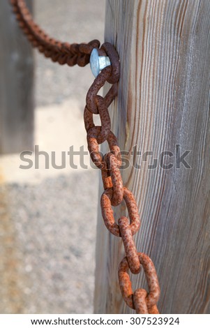 wooden pole and chains - chain tied to the pole