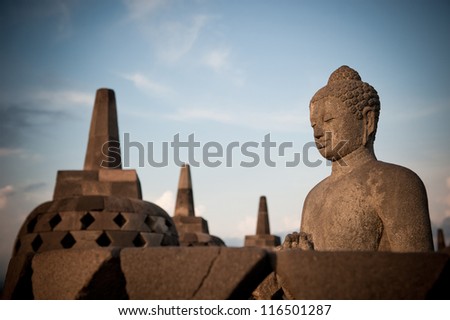 Buddha statue at Borobudur temple Java Indonesia Buddha statue at Borobudur temple Java Indonesia