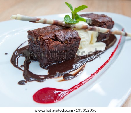 Fancy Dessert, Chocolate Brownie And Ice Cream