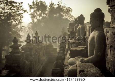 Borobudur temple at sunrise Java Indonesia Borobudur temple at sunrise Java Indonesia
