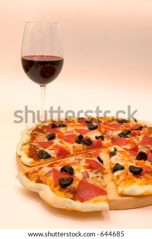 fresh pizza and glass of wine