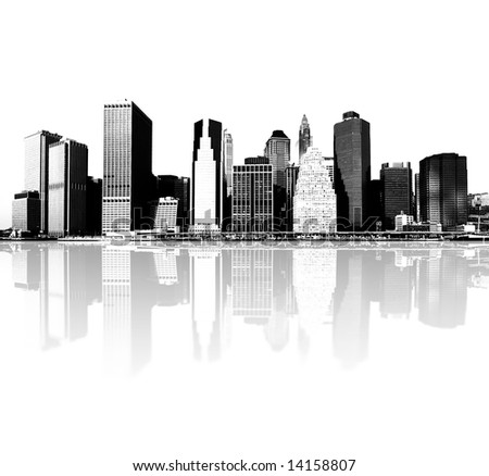 new york skyline black and white drawing. stock photo : cityscape - new