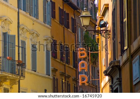 Bar sign in the street of Rome