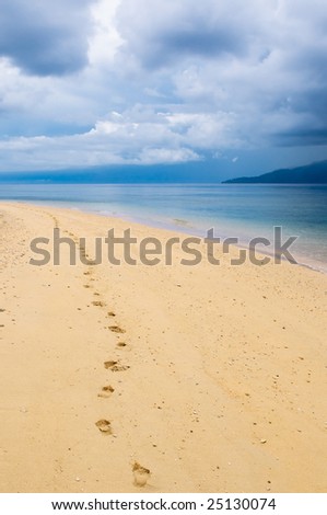 footprints in a tropical beach
