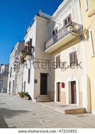 Houses on the ancient boundary wall in old town of Bari. Apulia.