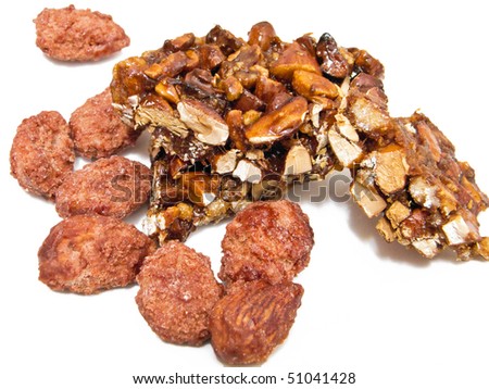 Sugared almonds and Chocolate almond nougat.