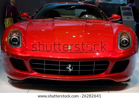 GENEVA - MARCH 4: A new Ferrari on display at 79th International Motor Show on March 4, 2009 in Geneva, Switzerland. An annual car event with car manufacturers from all over the world.