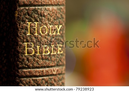 Closeup shot of the holy bible in gold letters on a leather bound book