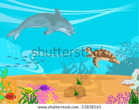 Vector illustration of the seabed and its inhabitants - stock vector