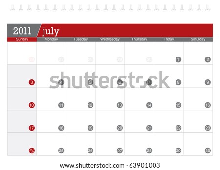 July 2011 Calendar on July 2011 Calendar Stock Vector 63901003   Shutterstock
