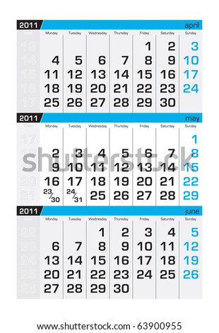 2011 Calendar 3 Month. stock vector : Three-month