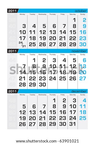 stock vector : Three-month calendar,november 2011