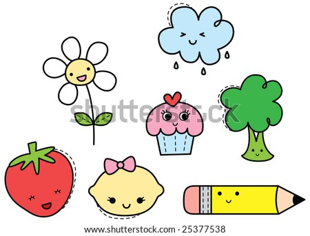 stock vector These cute kawaii elements will brighten any project