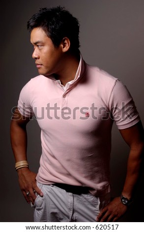 Man in pink shirt