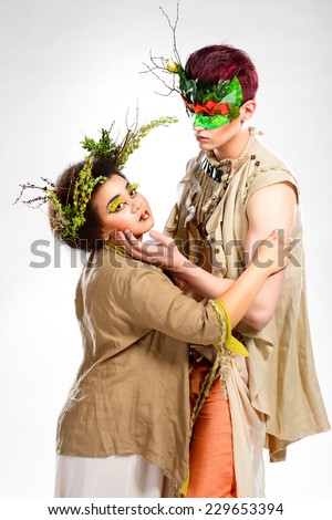 Fairy tale. Elven young man and girl. Studio portrait
