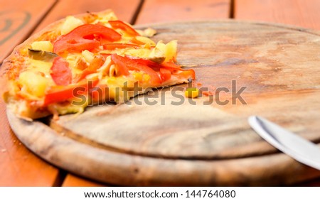 Pizza on cafe table