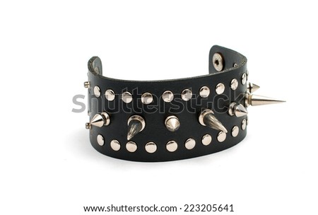 Rock style braided leather and metal bracelet isolated on white background
